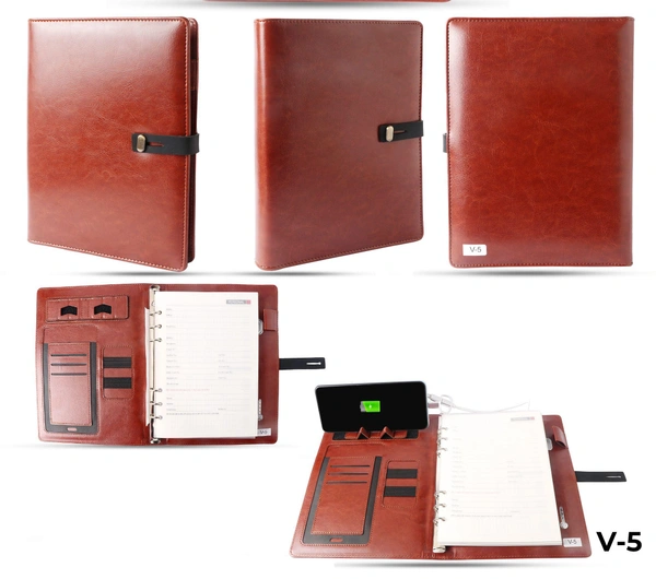 V-5 Diary Folder with 8000 mAh Power Bank and Phone Stand W/Exclusive Box