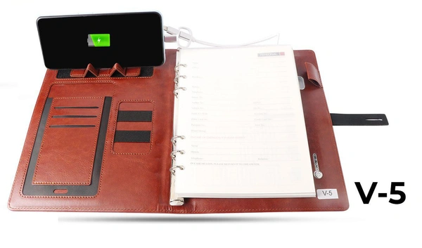 V-5 Diary Folder with 8000 mAh Power Bank and Phone Stand W/Exclusive Box