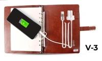 V-3 Diary Folder with 8000 mAh Power Bank and Phone Stand W/ Wireless Charger