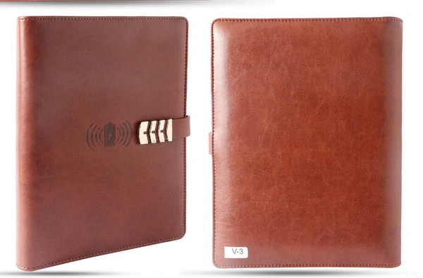 V-3 Diary Folder with 8000 mAh Power Bank and Phone Stand W/ Wireless Charger