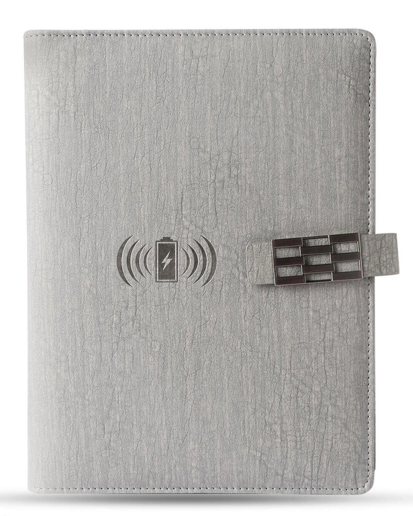 V-10 Diary Folder with 8000 mAh Power Bank and Phone Stand & Wireless Charger