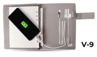 V-9 Diary Folder with 8000 mAh Power Bank 16 GB USB & Wireless Charger