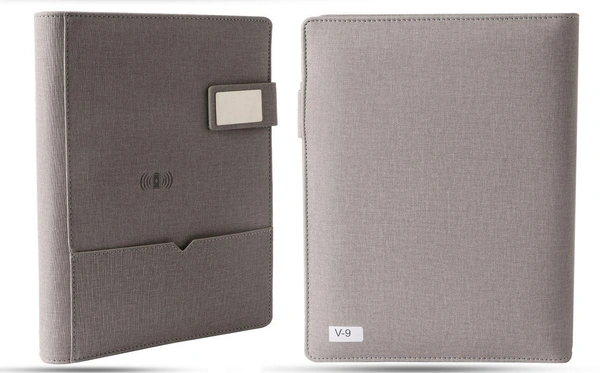 V-9 Diary Folder with 8000 mAh Power Bank 16 GB USB & Wireless Charger