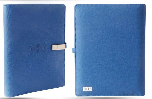 V-11 Diary Folder with 8000 mAh Power Bank 16 GB USB & Wireless Charger