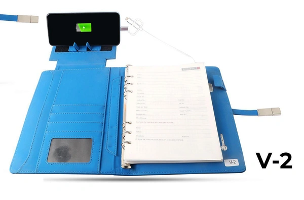 V-2 Diary Folder with 8000 mAh Power Bank and Phone Stand & 16 GB USB