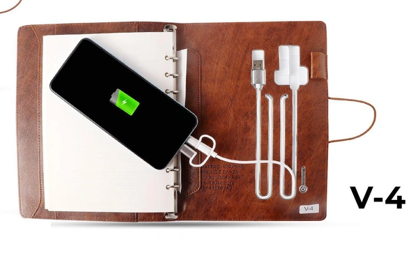 V-4 Diary Folder with 8000 mAh Power Bank 16 GB USB & Wireless Charger
