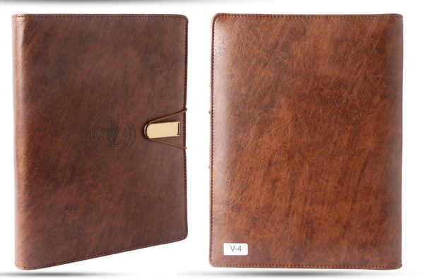 V-4 Diary Folder with 8000 mAh Power Bank 16 GB USB & Wireless Charger