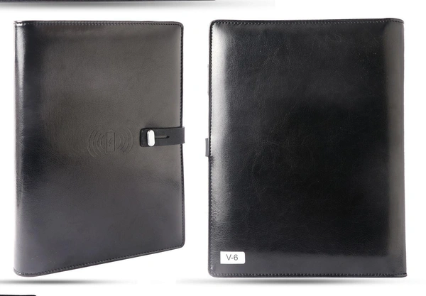 V-6 Diary Folder with 8000 mAh Power Bank and Phone Stand & Wireless Charger
