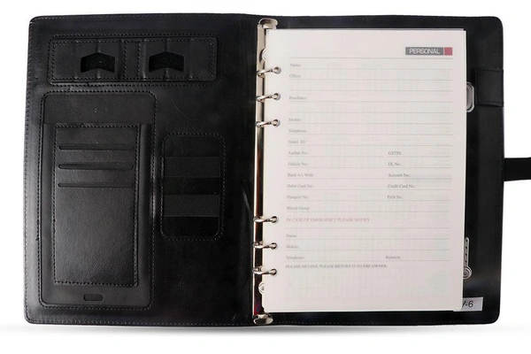 V-6 Diary Folder with 8000 mAh Power Bank and Phone Stand & Wireless Charger