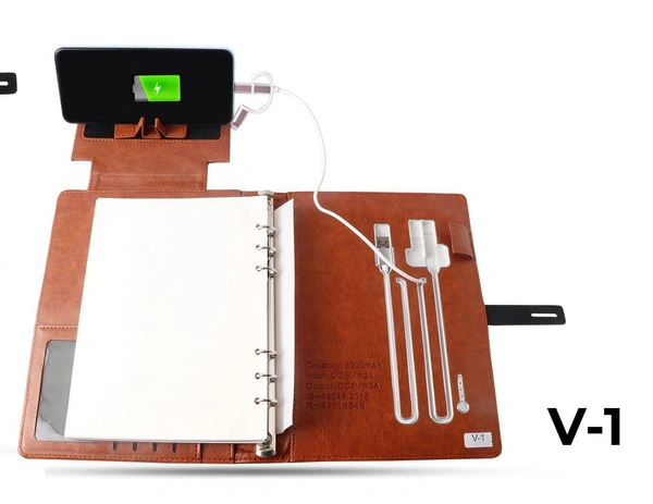 V-1 Diary Folder with 8000 mAh Power Bank and Phone Stand W/Exclusive Box
