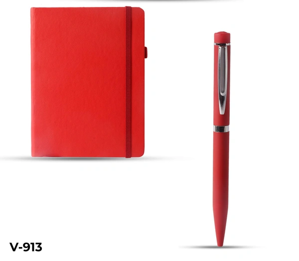 V-913 Gift Set Diary W/ Pen & Regular Box - Red