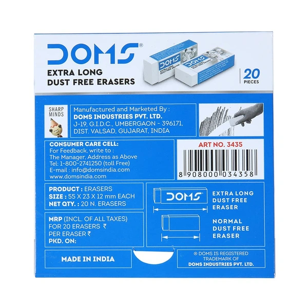 Doms Eraser Non-Dust Long (5 MRP)(20pc Pack)