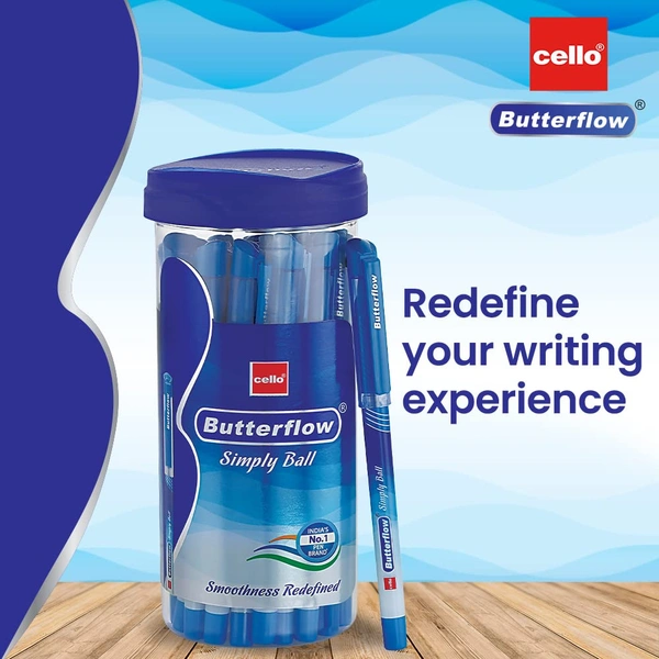 Cello Butterflow Simply Ball Pen (25pc Jar) - Blue