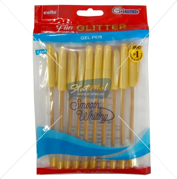 Cello Geltech Glitter Pen (10pc Pack) - Golden