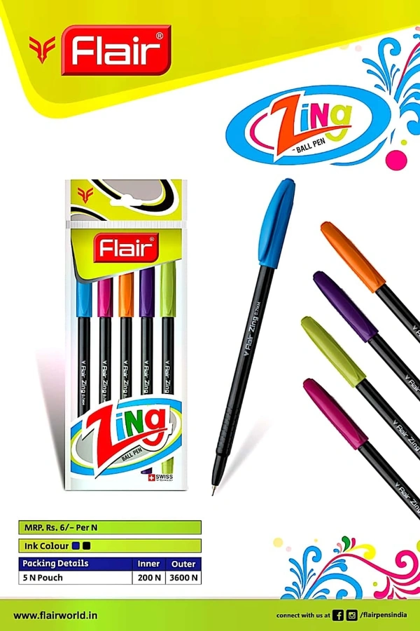 Flair Zing Ball Pen (5pc) Blue - Blue