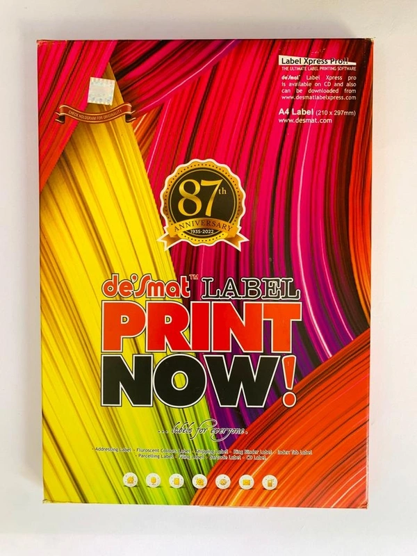 Desmat A4ST-1 (75 Sheets) Sticker Label Sheet Pack - Lemon Yellow