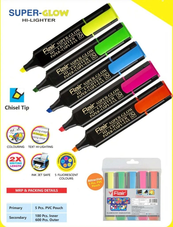 Flair Highlighter 25 MRP (5 Color Set) - Yellow