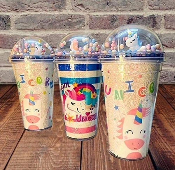 Unicorn Acrylic Sipper Tumbler with Straw 600ml Unicorn Design Bottle with Sparkle and Fancy Sipper for Girls Best Gift Multicolor