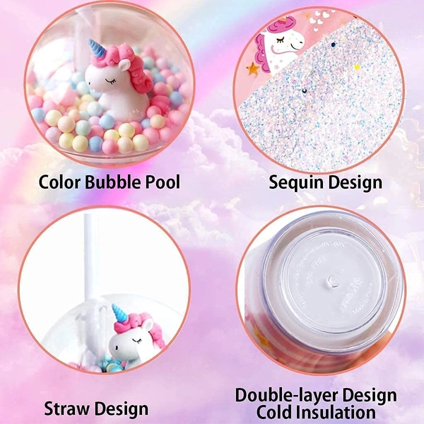Unicorn Acrylic Sipper Tumbler with Straw 600ml Unicorn Design Bottle with Sparkle and Fancy Sipper for Girls Best Gift Multicolor
