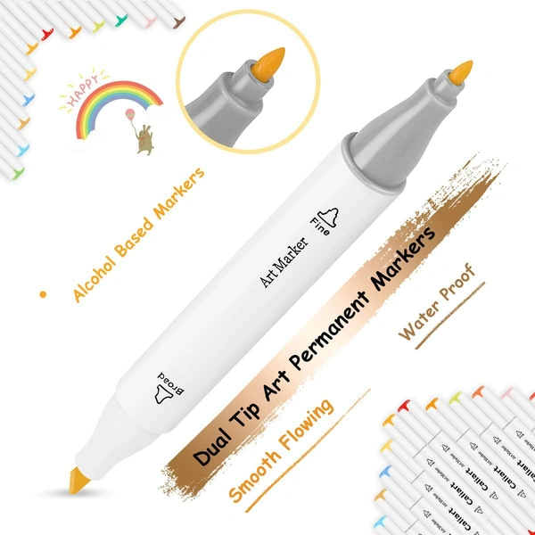 Dual Tip Colorful Alcohol Art Markers with Broad Chisel and Fine Round Tip for Manga Anime Drawing Illustrations & Fashion Designing (Pack of 48 Unique Color)