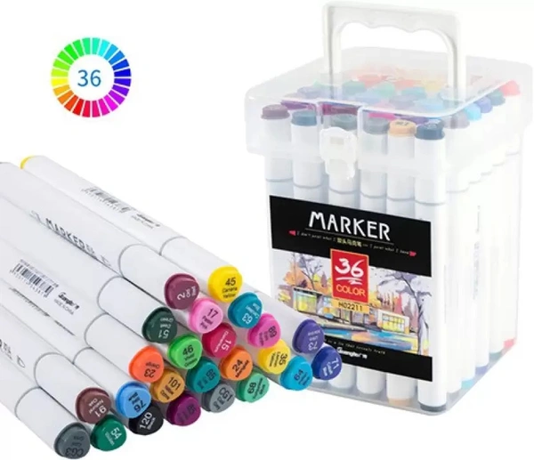 Dual Tip Colorful Alcohol Art Markers with Broad Chisel and Fine Round Tip for Manga Anime Drawing Illustrations & Fashion Designing (Pack of 36 Unique Color)