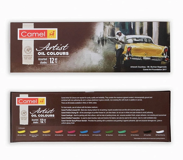 Camel Artist's Oil Color Box (9ml Tubes,12 Shades)