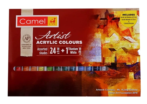 Camel Artist Acrylic Colours 24 Shade X 9ml + 1 Titanium White X 20ml