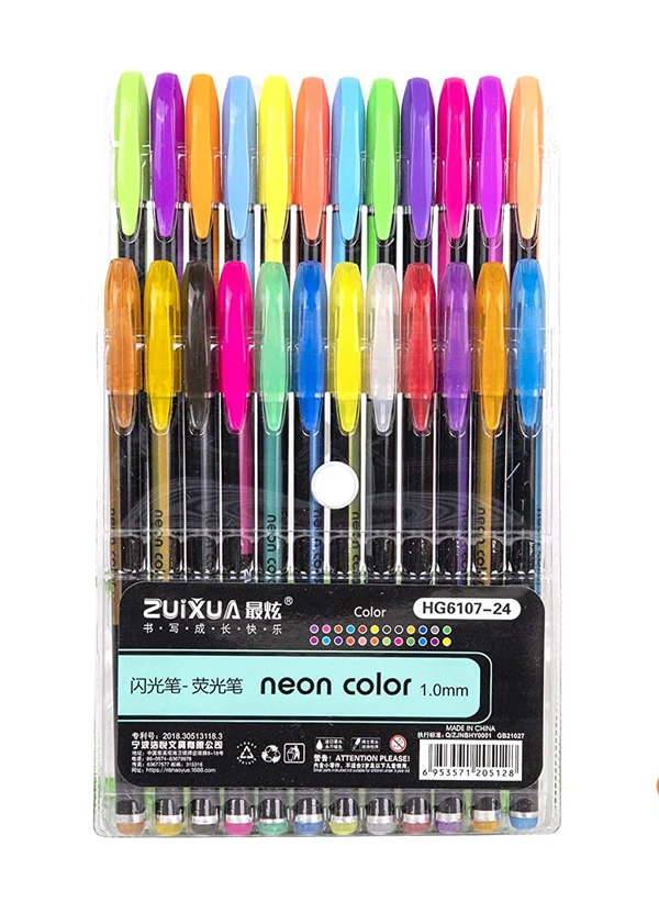Gel Pens Set Color Gel Pens,Glitter, Metallic, Neon Pens Set Good Gift For Coloring Kids Sketching Painting Drawing (Pastel Neon Pen) (Set Of 24)