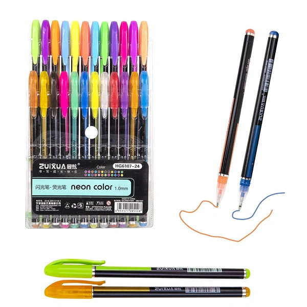 Gel Pens Set Color Gel Pens,Glitter, Metallic, Neon Pens Set Good Gift For Coloring Kids Sketching Painting Drawing (Pastel Neon Pen) (Set Of 24)