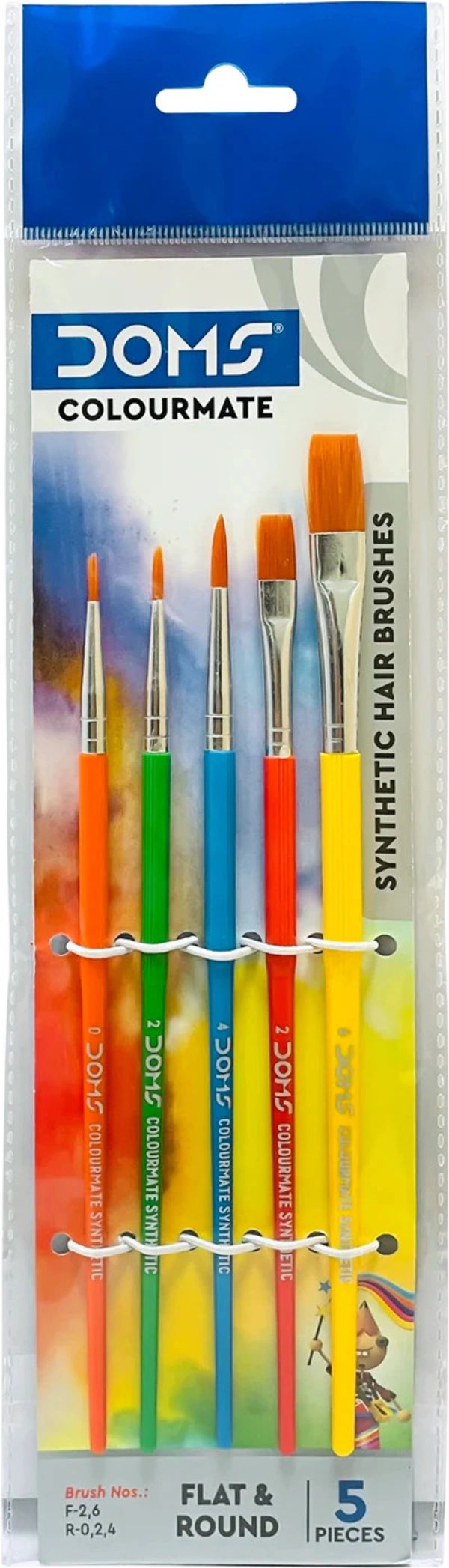 DOMS COLOURMATE SYNTHETIC HAIR PAINT BRUSHES FLAT & ROUND SET OF 5 BRUSHES
