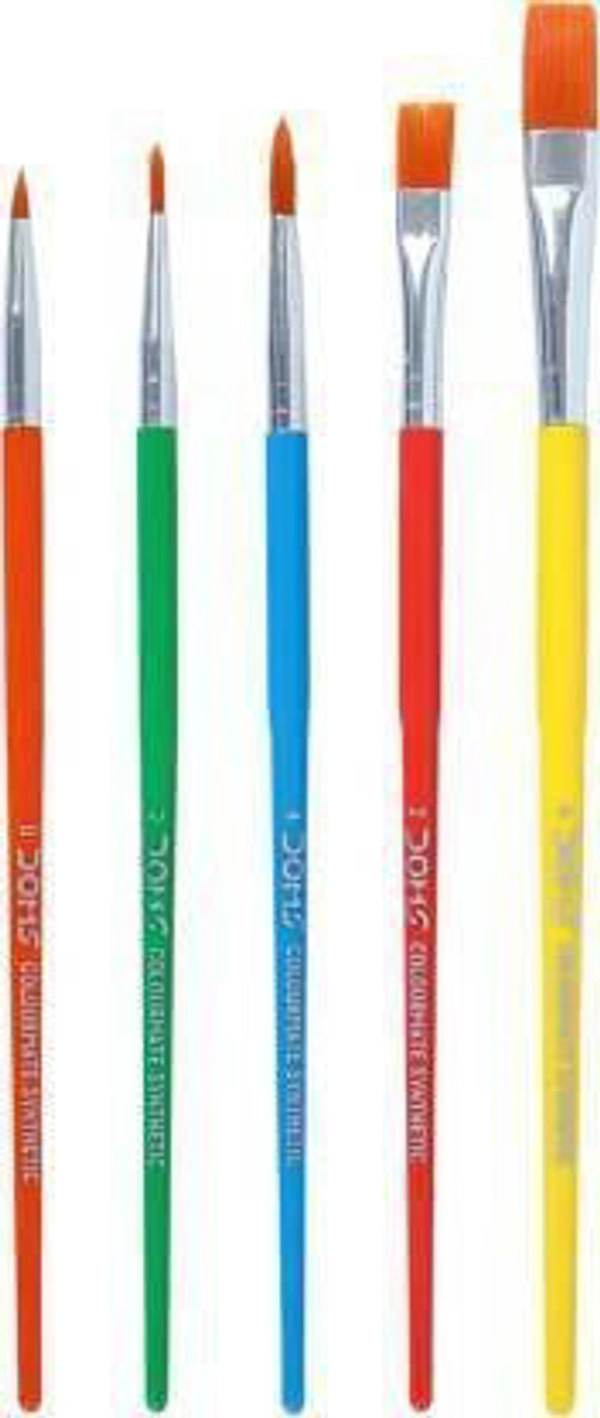 DOMS COLOURMATE SYNTHETIC HAIR PAINT BRUSHES FLAT & ROUND SET OF 5 BRUSHES