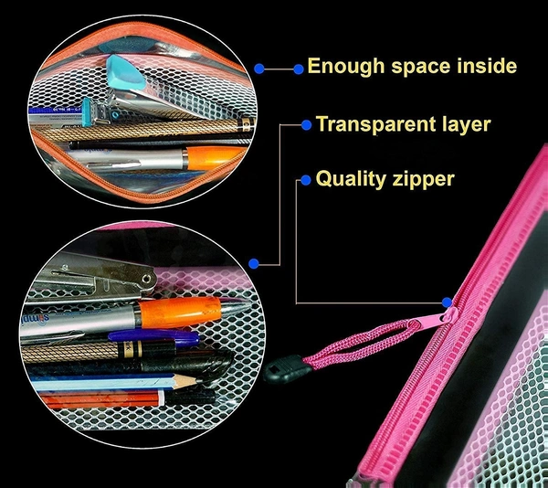 Transparent Net Zipper Multi Purpose Pouch