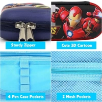 3D Cover Pencil Case Large Capacity Pencil Pouch Bag Compass School Pouch Organizer for Students Kids Premium Stylish Pen Holder Pouch, Stationery Box Avengers,Spiderman, IronMan
