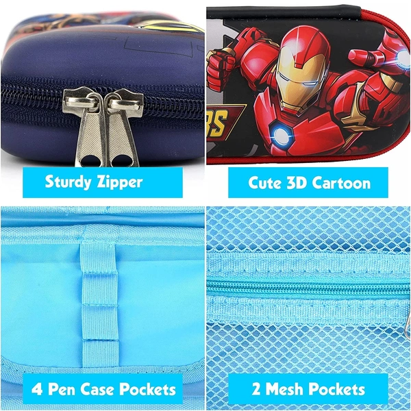 3D Cover Pencil Case Large Capacity Pencil Pouch Bag Compass School Pouch Organizer for Students Kids Premium Stylish Pen Holder Pouch, Stationery Box Avengers,Spiderman, IronMan