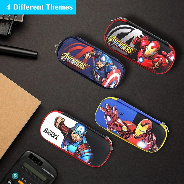 3D Cover Pencil Case Large Capacity Pencil Pouch Bag Compass School Pouch Organizer for Students Kids Premium Stylish Pen Holder Pouch, Stationery Box Avengers,Spiderman, IronMan