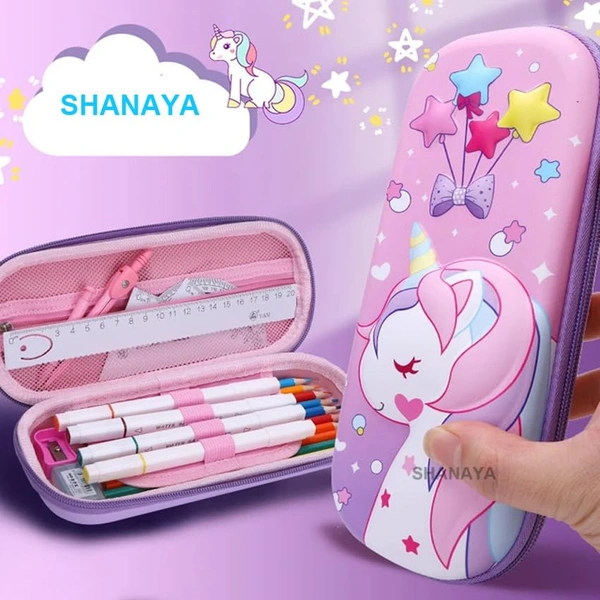 Premium Stylish 3D Hardtop Eva Pencil Case Embossed Cute Unicorn Smiggle EVA Pencil Pouch Case for School College Girls Boys Stationary Item
