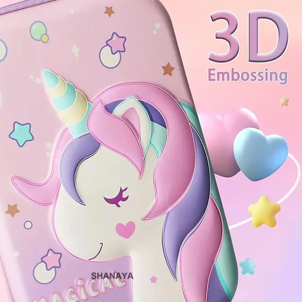 Premium Stylish 3D Hardtop Eva Pencil Case Embossed Cute Unicorn Smiggle EVA Pencil Pouch Case for School College Girls Boys Stationary Item