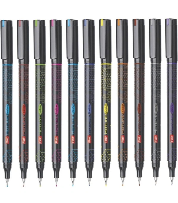 FLAIR Hotline Fineliner Metal Tip Pen | Tip Size 0.7 to 1 mm | Comfortable Grip | Fineliner Pens Set For Mandala, Sketching, Doodling, Journal and Outline | 10 Shades.|Multicolor