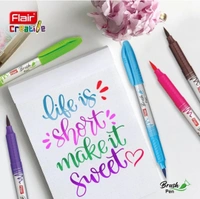 FLAIR Creative Brush Pen With Flexible Tip | Watecolour Effect & Smudge Free Writing | Non-Toxic & Safe For Childrens | A Great Tool For Lettering & Calligraphy | Set of 12 Bright Shades