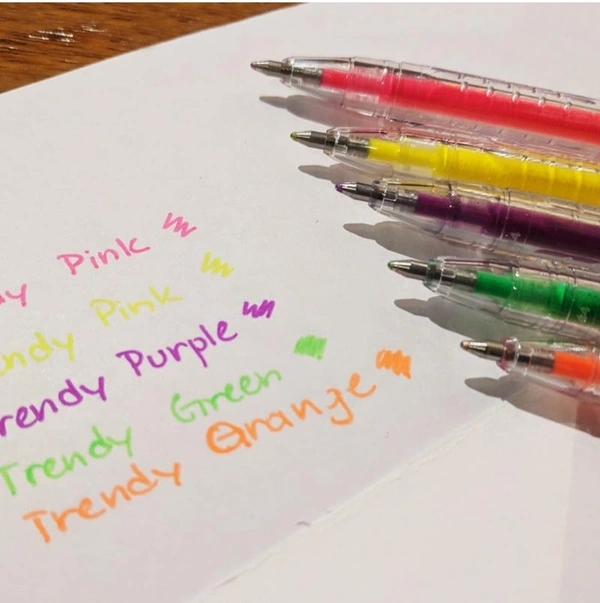 FLAIR Trendy Neon Gel Pen Pouch Pack | Refillable Ink With Smooth And Comfortable Writing | Sleek Design With Ergonomic Grip For Easy Handling | 5 Neon Ink Colors, Pack Of 10 Pens