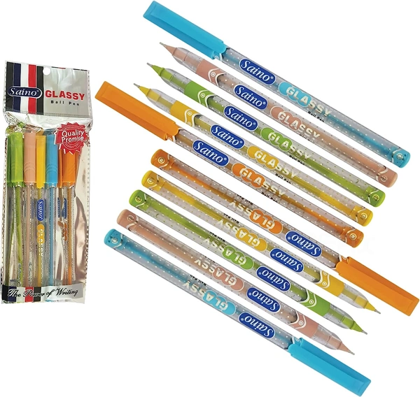 Saino Glassy Ball Pen 0.6mm (Pack of 5) - Blue