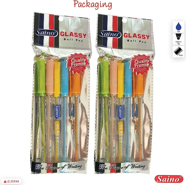 Saino Glassy Ball Pen 0.6mm (Pack of 5) - Blue
