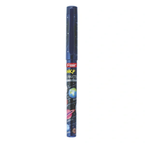 FLAIR Inky Series Planets Liquid Ink Fountain Pen Blister Pack (2 Pieces X-Large Jumbo Cartridges Free) - Blue