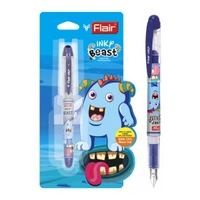 FLAIR Inky Beast Liquid Ink Fountain Pen Blister Pack (Free 2 Pieces X-Large Jumbo Cartridges) - Blue