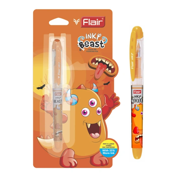 FLAIR Inky Beast Liquid Ink Fountain Pen Blister Pack (Free 2 Pieces X-Large Jumbo Cartridges) - Blue