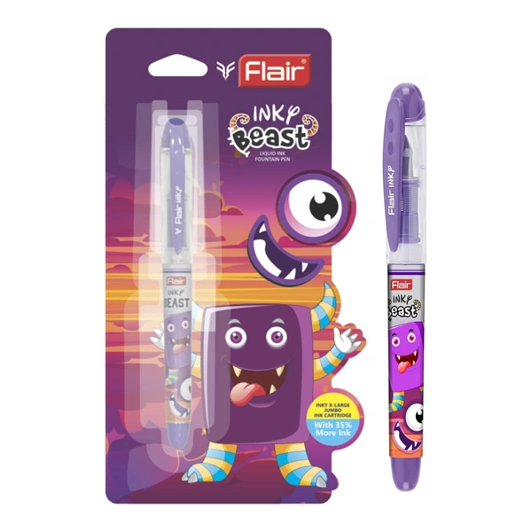 FLAIR Inky Beast Liquid Ink Fountain Pen Blister Pack (Free 2 Pieces X-Large Jumbo Cartridges) - Blue