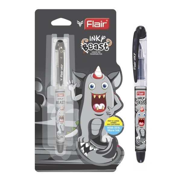 FLAIR Inky Beast Liquid Ink Fountain Pen Blister Pack (Free 2 Pieces X-Large Jumbo Cartridges) - Blue