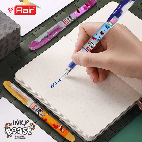 FLAIR Inky Beast Liquid Ink Fountain Pen Blister Pack (Free 2 Pieces X-Large Jumbo Cartridges) - Blue