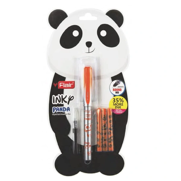 FLAIR Inky Series Panda Liquid Ink Fountain Pen Blister Pack (Free 4 Pieces X-Large Jumbo Cartridges) - Blue