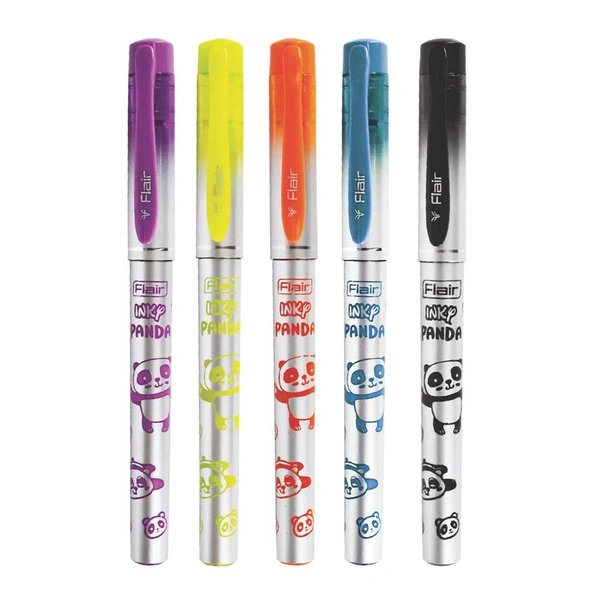 FLAIR Inky Series Panda Liquid Ink Fountain Pen Blister Pack (Free 4 Pieces X-Large Jumbo Cartridges) - Blue